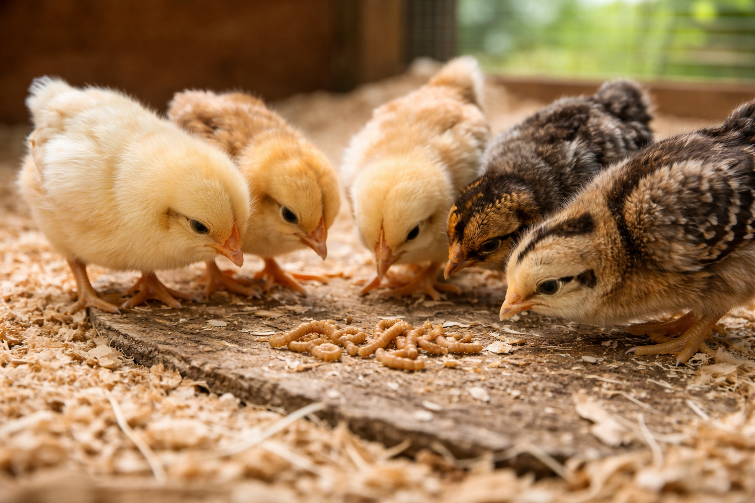 Chicks eating live calci worms UK